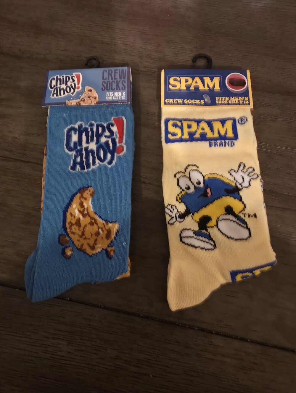 Men’s Blue Crew Socks - Novelty Cookie And Spam Design